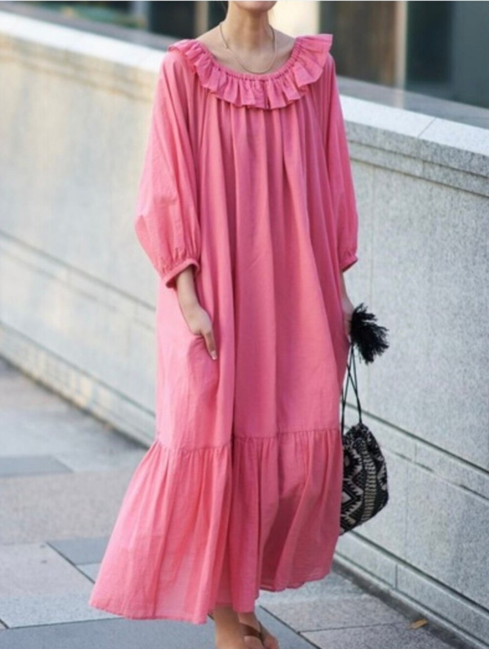 AUDREY AND JOHN WAD FRILL NECK LONG SLEEVES DRESS OVERSIZE ONE SIZE FITS ALL - Picture 1 of 15